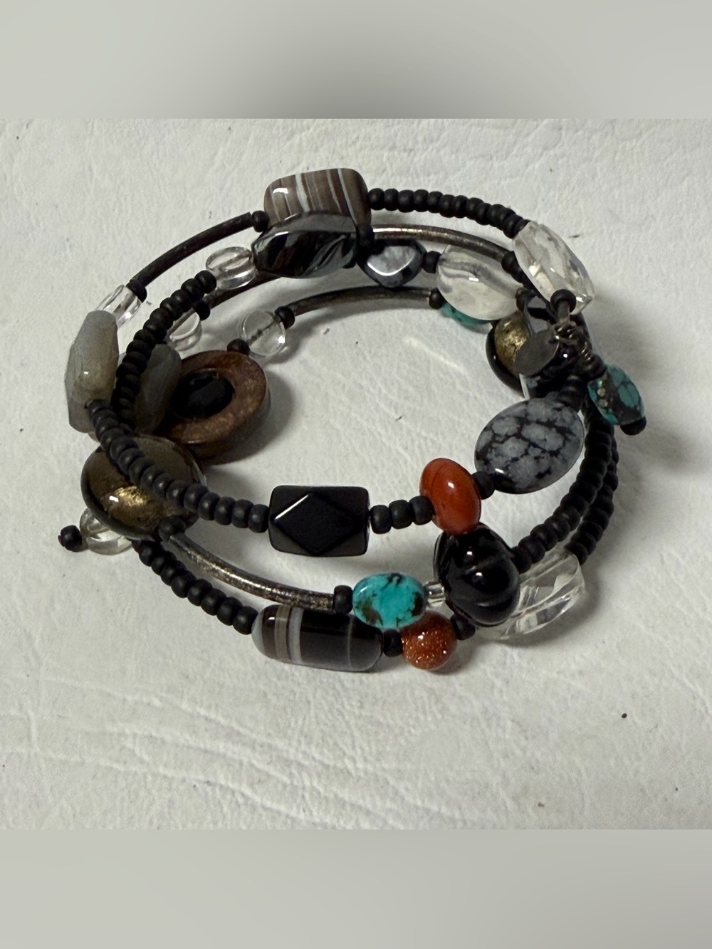 Silpada SS Multi Stone Memory Wire Boho Wrap Bracelet